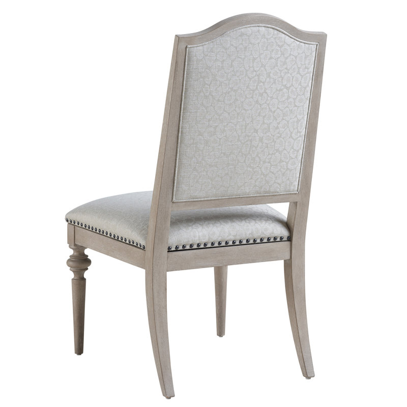 White Sand Arched Top Linen Upholstered Side Chair with Smoked Nickel Nailhead
