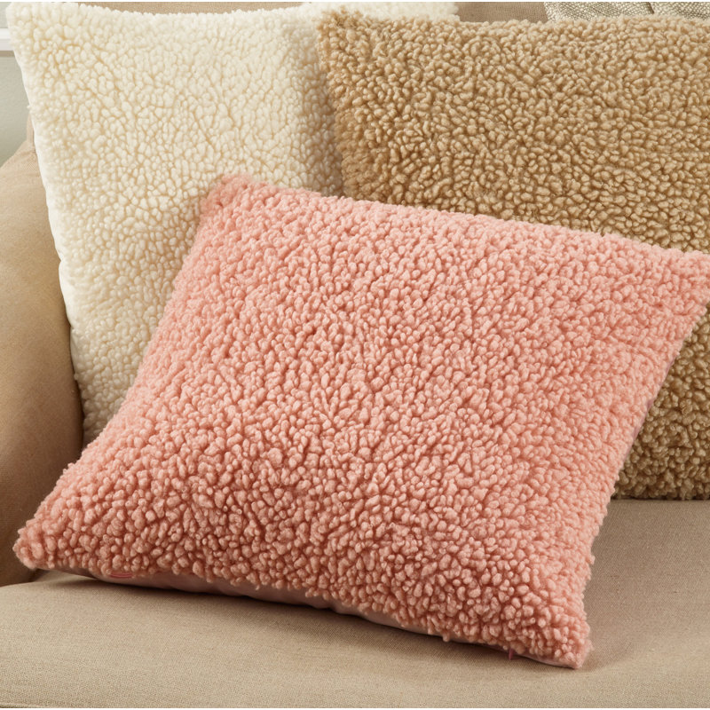 Natural Faux Fur Square Throw Pillow with Poly Fill