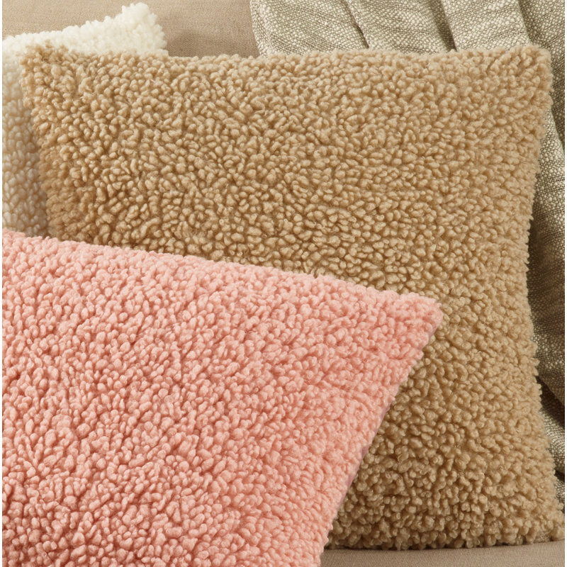Natural Faux Fur Square Throw Pillow with Poly Fill