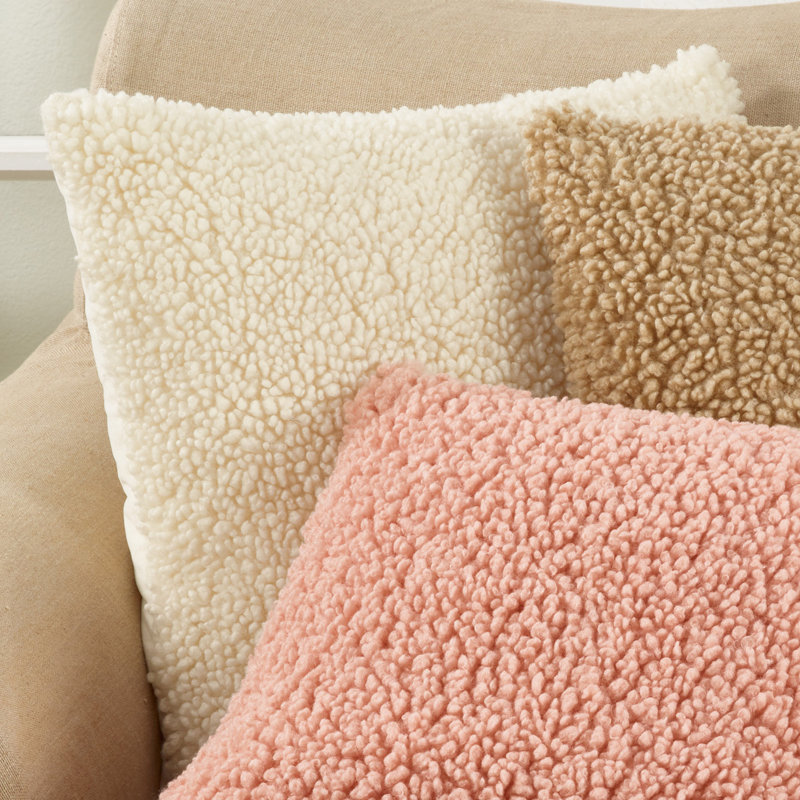 Natural Faux Fur Square Throw Pillow with Poly Fill