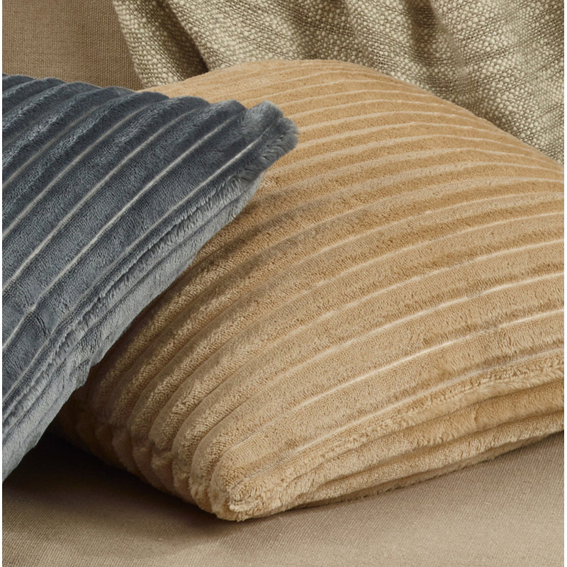 Beige Ribbed Faux Fur Square Throw Pillow