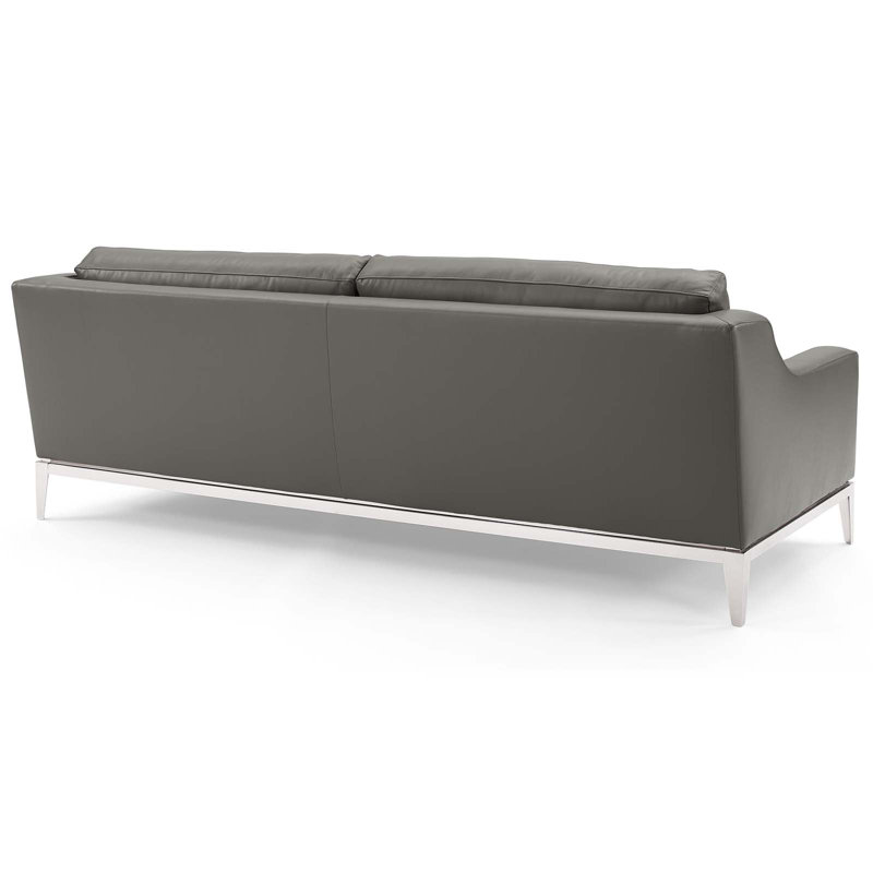 Harness 83.5" Gray Leather and Stainless Steel Sofa