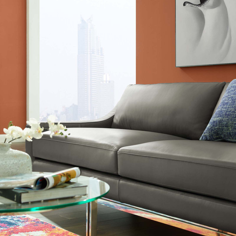 Harness 83.5" Gray Leather and Stainless Steel Sofa
