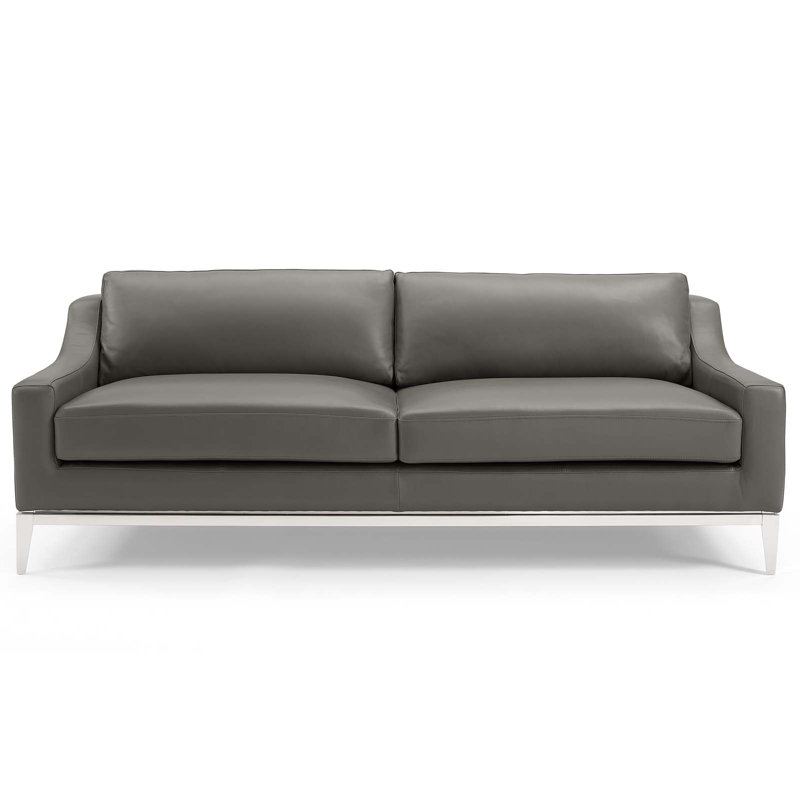 Harness 83.5" Gray Leather and Stainless Steel Sofa