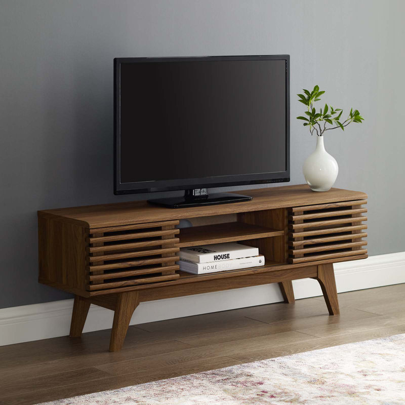 Walnut 46" Mid-Century Modern Media Console with Cabinet