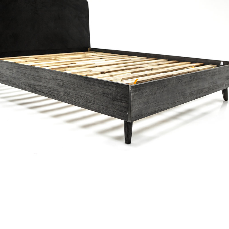 Mid-Century Modern Gray Upholstered Queen Bed with Storage Drawer