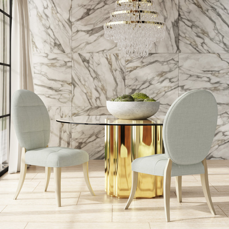 Elegant Gray Leather and Wood Traditional Side Chair