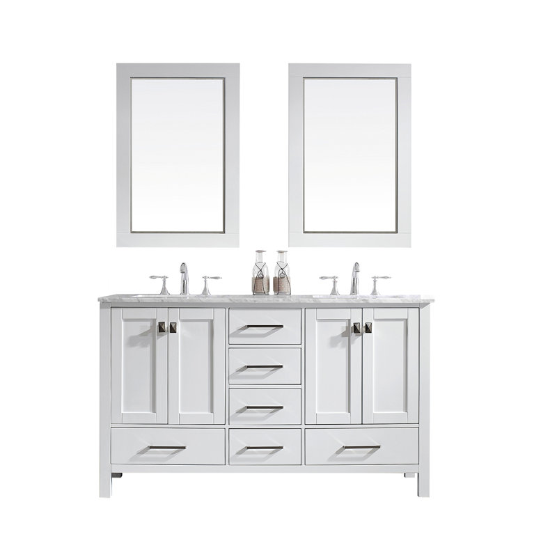 Elegant Aberdeen 42" Transitional Gray Vanity with White Carrara Marble Top