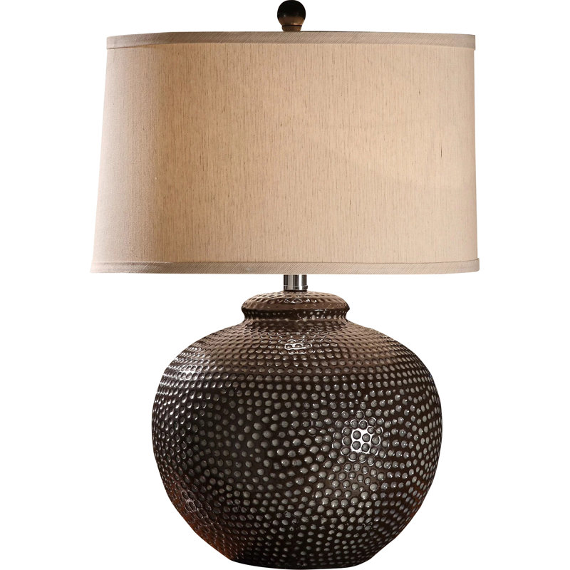 Bronze Textured Ceramic Table Lamp with Beige Shade