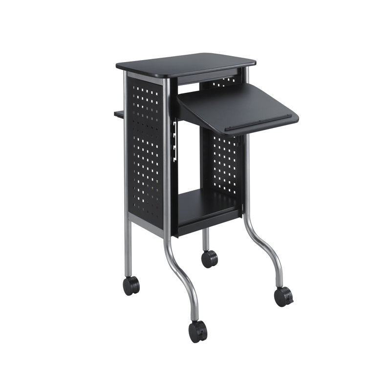 Sleek Black Steel Mobile Laptop Cart with Adjustable Shelves