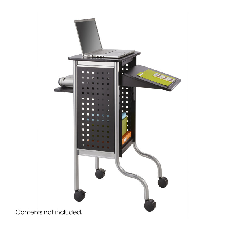 Sleek Black Steel Mobile Laptop Cart with Adjustable Shelves