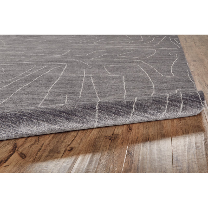Lennox Abstract Gray Viscose 5' x 8' Hand-Loomed Area Rug