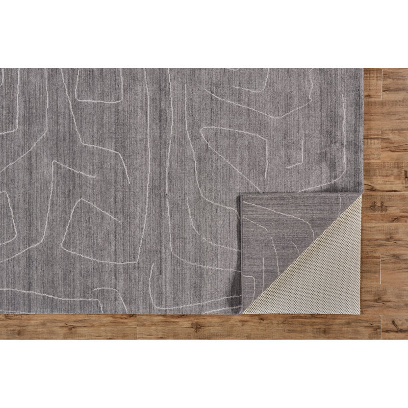 Lennox Abstract Gray Viscose 5' x 8' Hand-Loomed Area Rug
