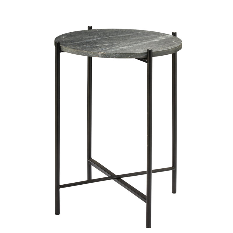 18" Round Sleek Marble & Iron Side Table