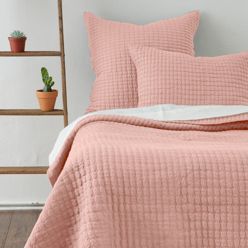 Standard Pink Linen Box-Quilted Pillow Sham