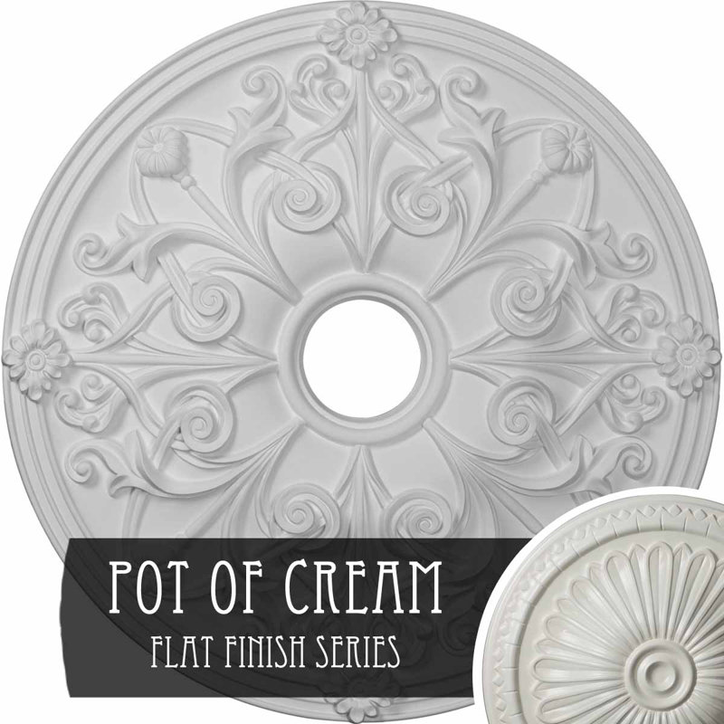 Pot of Cream Polyurethane Floral Ceiling Medallion, 23.63"
