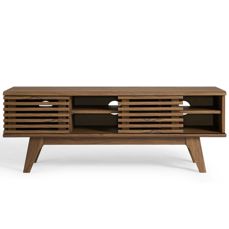 Walnut 46" Mid-Century Modern Media Console with Cabinet