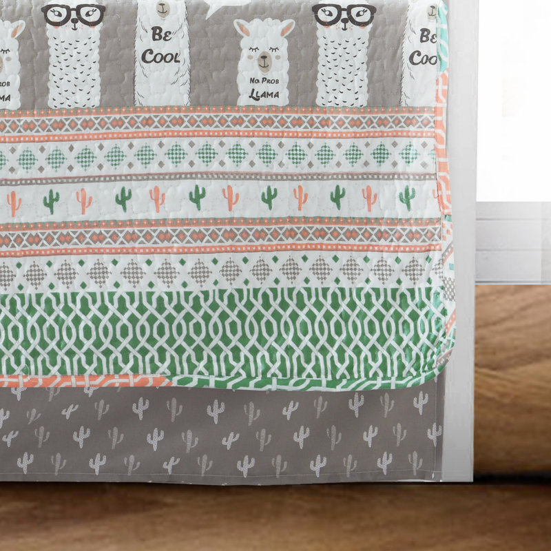 Turquoise and Pink Reversible Llama Quilt Set for Kids