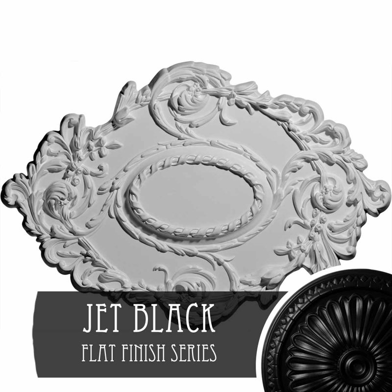 Jet Black Hand-Painted Flowing Leaf Ceiling Medallion