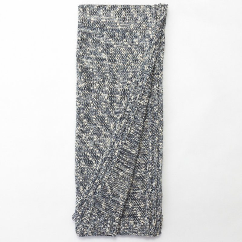 Indigo and White Cotton Knitted Throw Blanket