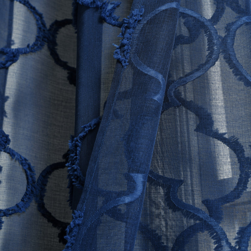 Navy Trellis Pattern Sheer Grommet Drapes, 84" x 38"