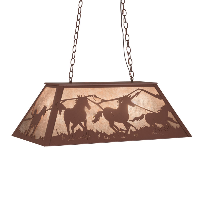 Rustic Wild Horses 6-Light Glass and Silver Island Pendant
