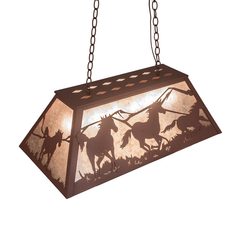Rustic Wild Horses 6-Light Glass and Silver Island Pendant