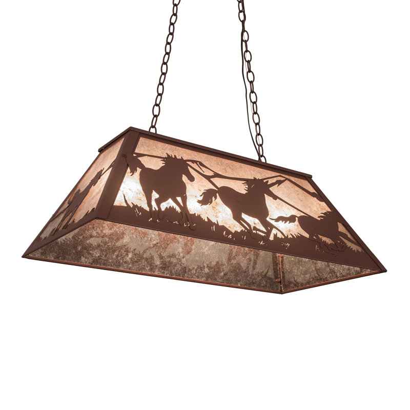 Rustic Wild Horses 6-Light Glass and Silver Island Pendant