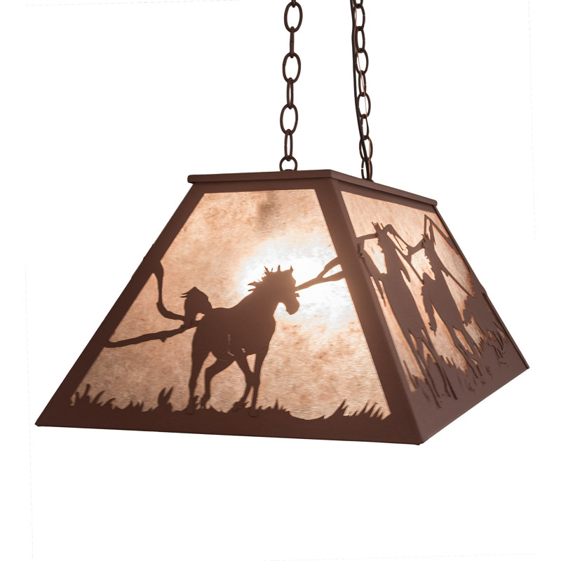 Rustic Wild Horses 6-Light Glass and Silver Island Pendant