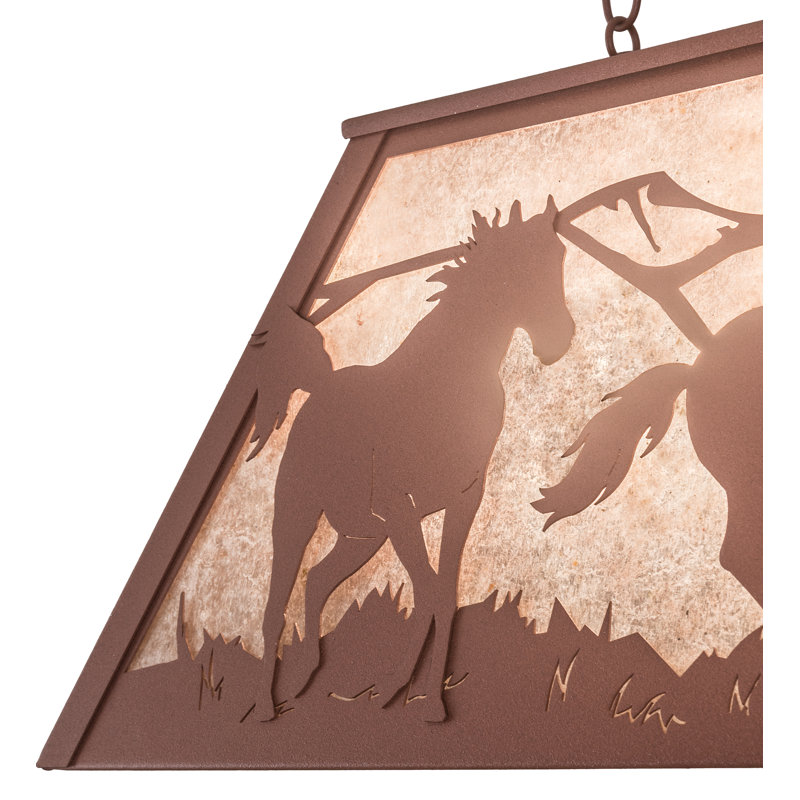 Rustic Wild Horses 6-Light Glass and Silver Island Pendant