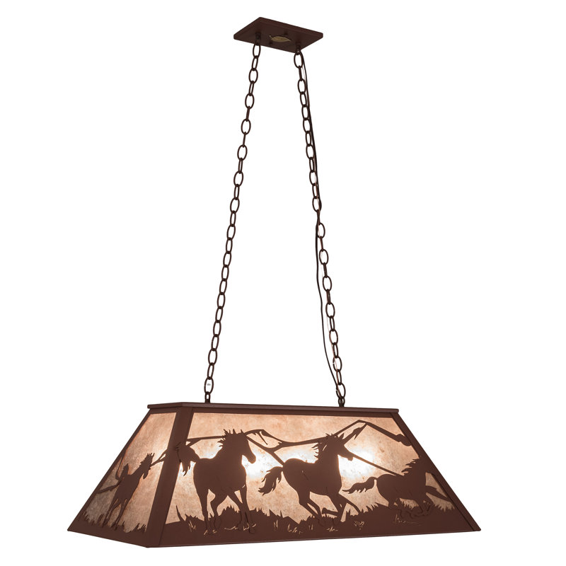 Rustic Wild Horses 6-Light Glass and Silver Island Pendant