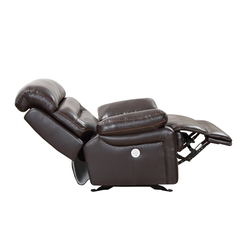 Luxurious 43" Brown Faux Leather Power Recliner with Metal Base