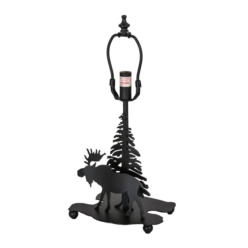 Rustic Black Moose Table Lamp with Stained Glass Shade
