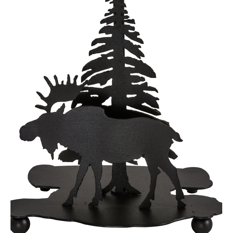 Rustic Black Moose Table Lamp with Stained Glass Shade