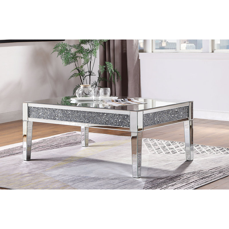 Rectangular Mirrored Coffee Table with Faux Diamond Inlay