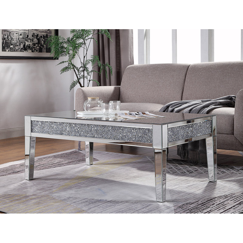 Rectangular Mirrored Coffee Table with Faux Diamond Inlay
