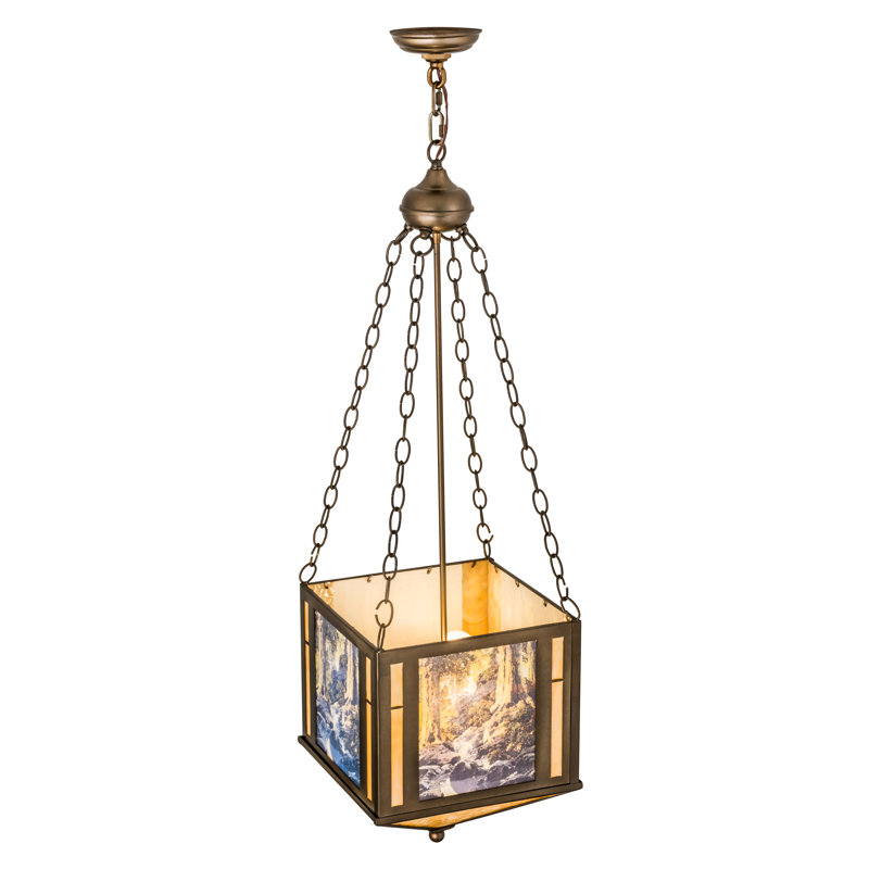 Antique Copper and Beige Glass Geometric Chandelier