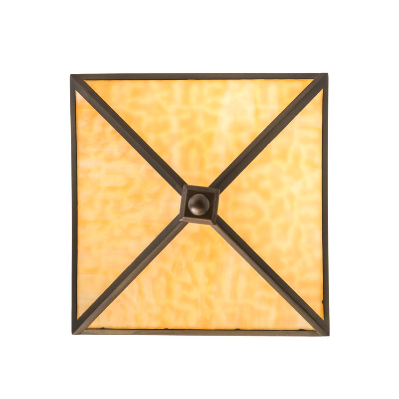 Antique Copper and Beige Glass Geometric Chandelier