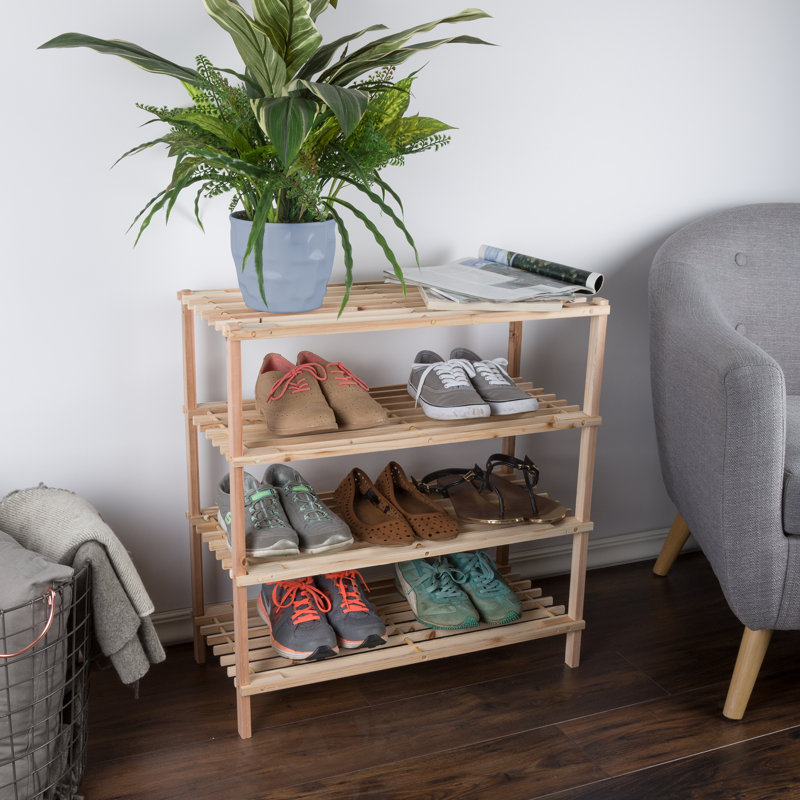 Rustic Light Oak Woodgrain 4-Tier Freestanding Shoe Rack