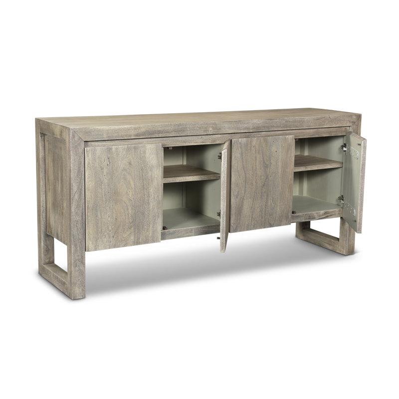 Sandblasted Grey Solid Acacia Wood 4-Door Buffet