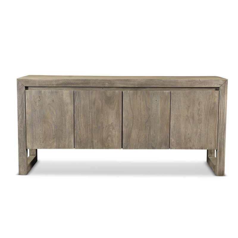 Sandblasted Grey Solid Acacia Wood 4-Door Buffet