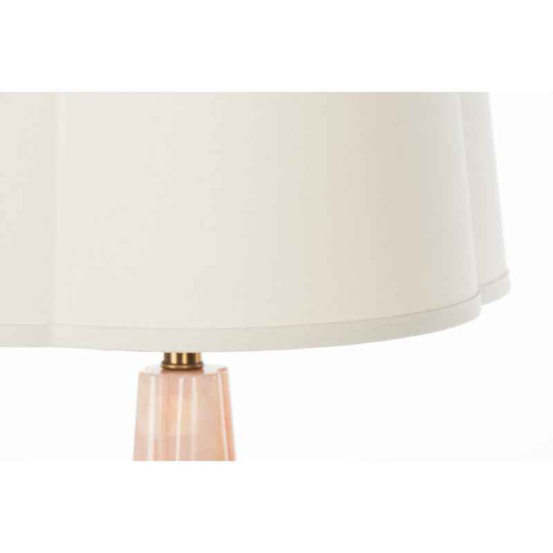 Elegant Pink Rose Quartz Table Lamp with Cream Linen Shade
