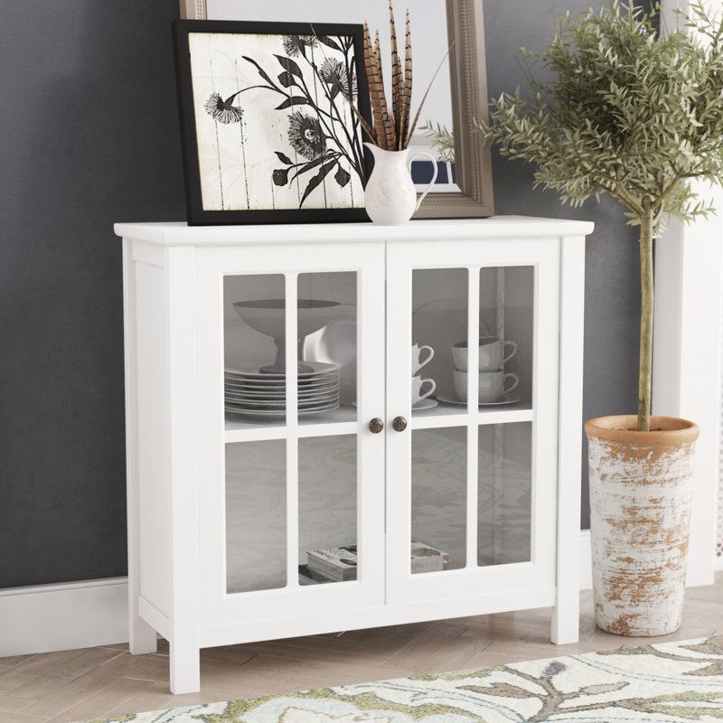 White MDF Glass Door Curio Cabinet with Shelves