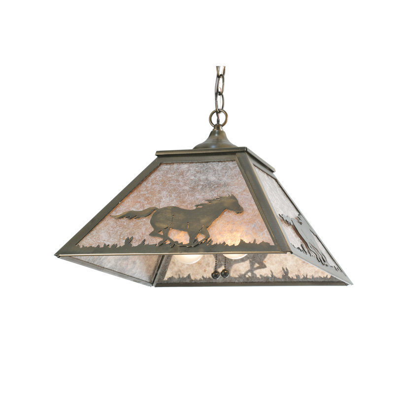 Antique Copper Galloping Horses 2-Light Outdoor Pendant
