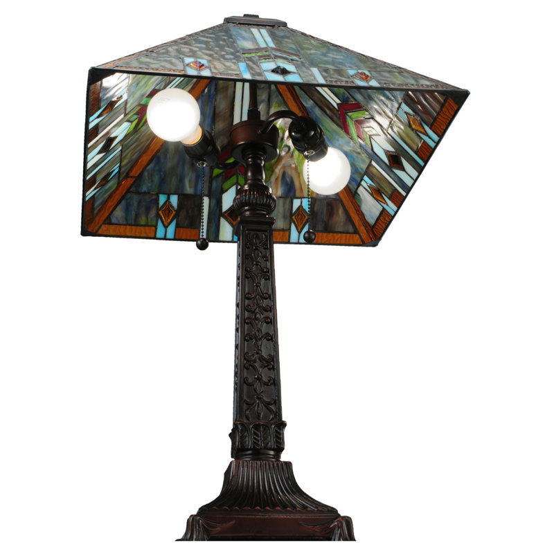 Mission Style Stained Glass 2-Light Table Lamp in Multicolor