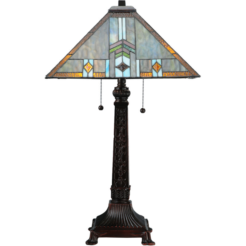Mission Style Stained Glass 2-Light Table Lamp in Multicolor