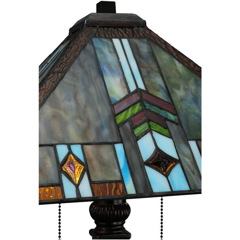Mission Style Stained Glass 2-Light Table Lamp in Multicolor