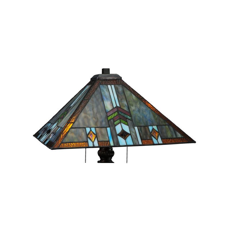 Mission Style Stained Glass 2-Light Table Lamp in Multicolor