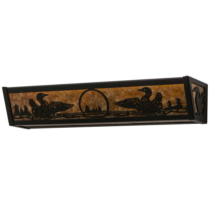 Adirondack Inspired 4-Light Black Vanity Wall Sconce with Amber Mica Diffuser