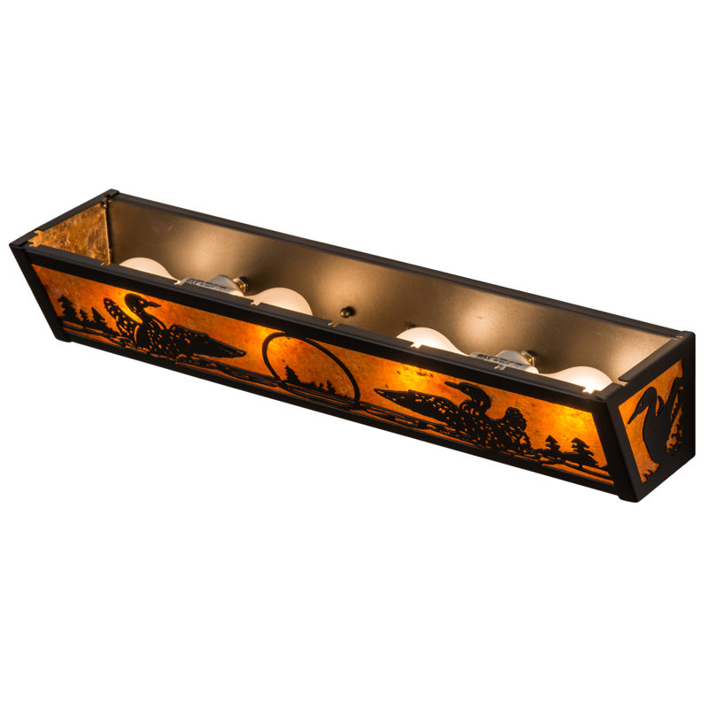 Adirondack Inspired 4-Light Black Vanity Wall Sconce with Amber Mica Diffuser